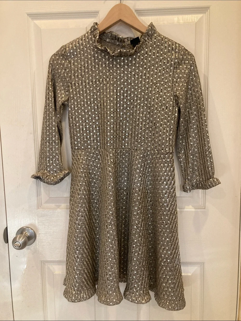 art class Girls' Metallic Gold Polka Sequin Fit-and-Flare Dress